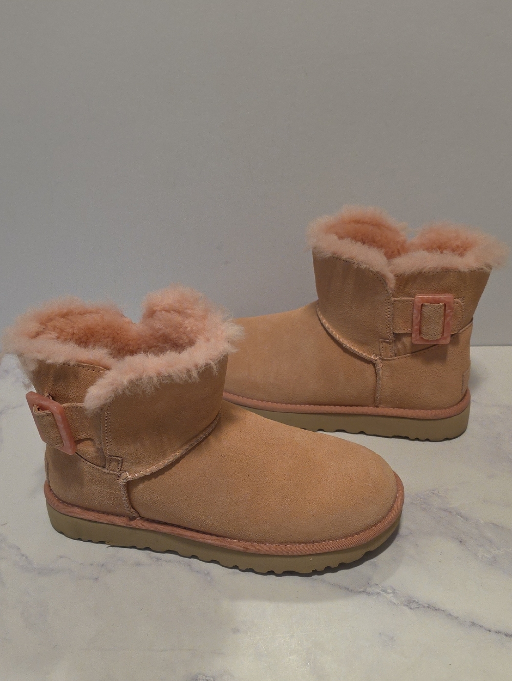 Ugg Shearling Lined Short Suede Boots in Blush Pink
